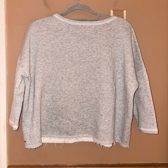 American Eagle 3/4 Sleeve Cropped Sweatshirt "No Merci" light grey small - Picture 2 of 4